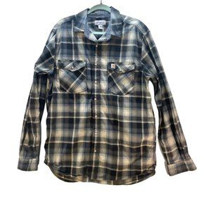 Carhartt Pearl Snap Size Large Button Up Long Sleeve Flannel Shirt Plaid pre-own